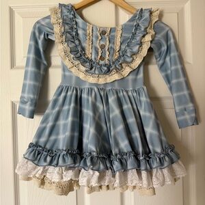 Blue and White Ruffled Kids Dress